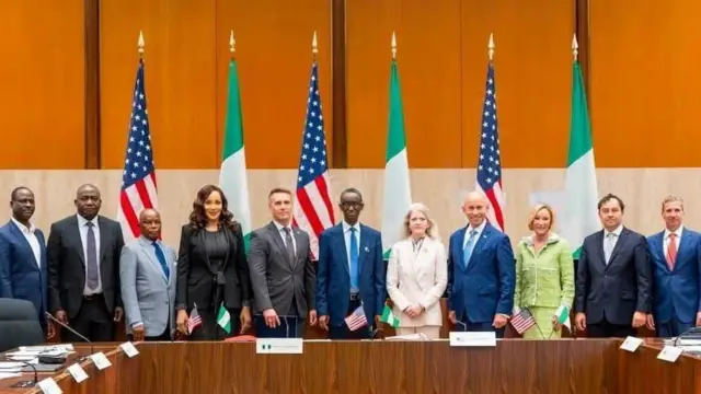 Members of di US-Nigeria joint working group discussing Nigeria's designation as country of particular concern by the US government, pose for photo after their meeting in Washington, USA, on Thursday, 13 August 2026.