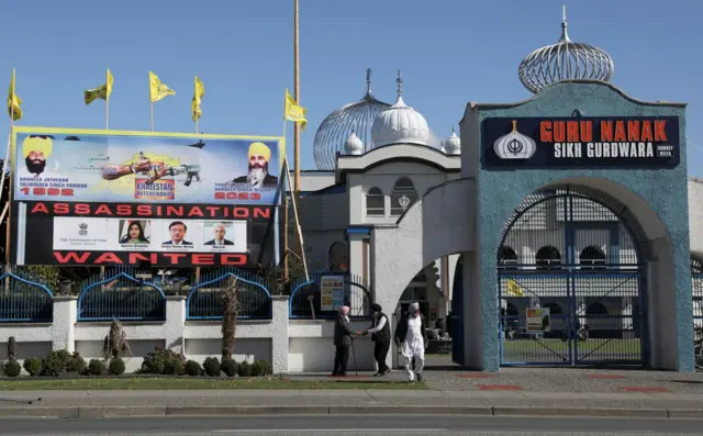 A banner accusing Indian officials behind the murder of Nijjar