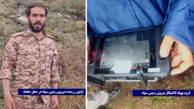 سنیم، رسانه نزدیک به سپاه پاسداران گزارشی از عملیات تیم پهپادی سپاه منتشر کرده. در این گزارش آمده این فرد نظامی (سمت چپ) اولین عضو نیروی زمینی سپاه است که به محل سقوط بالگرد رسیده است و ویدیوهای اجساد را او گرفته اس