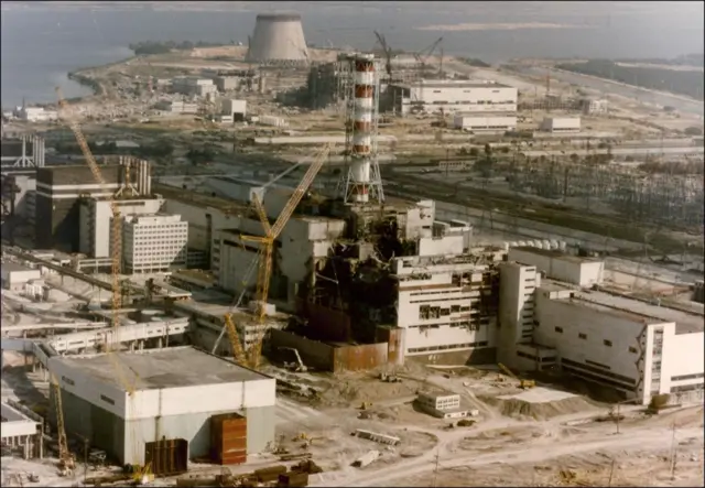 Vista aérea del del reactor 4 de la Planta Nuclear de Chernóbil, destruido tras la explosión del del 26 de abril de 1986.