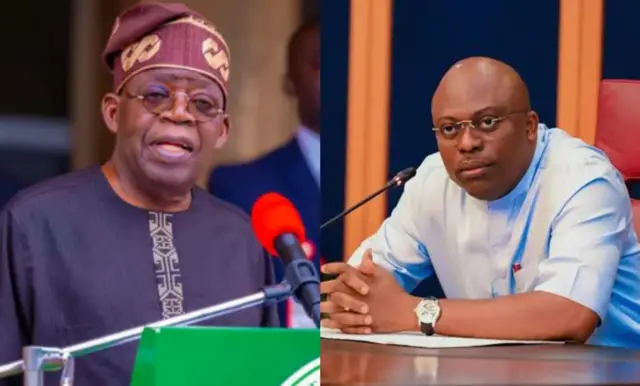 Aworan Aarẹ Bola Tinubu ati Sim Fubara