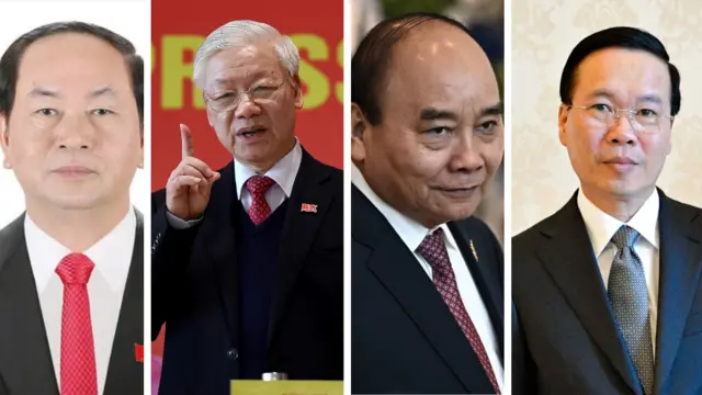 Bốn chủ tịch nước gần đây nhất, từ trái qua lần lượt là các ông: Trần Đại Quang, Nguyễn Phú Trọng, Nguyễn Xuân Phúc và Võ Văn Thưởng