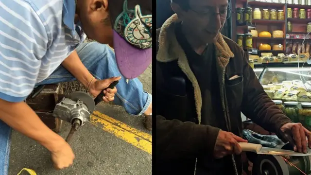 Los afiladores de cuchillos ambulantes, una herencia de la inmigración europea, se ven en Argentina y Venezuela.