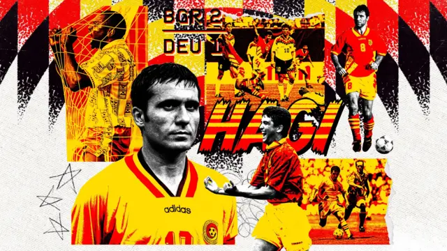 Montagem colorida com Gheorghe Hagi em destaque