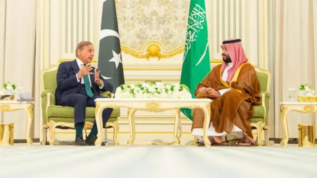 पाकिस्तानचे पंतप्रधान शाहबाज शरीफ आणि सौदी अरेबियाचे क्राउन प्रिन्स मोहम्मद बिन सलमान