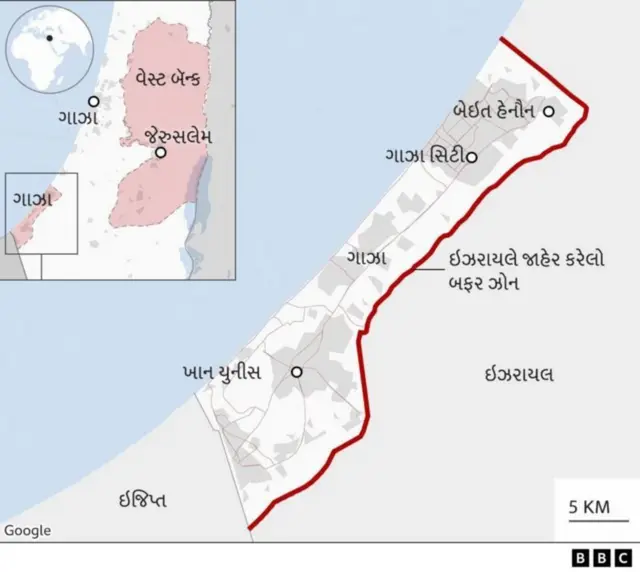 ગાઝા અને ઇઝરાયલનો નકશો