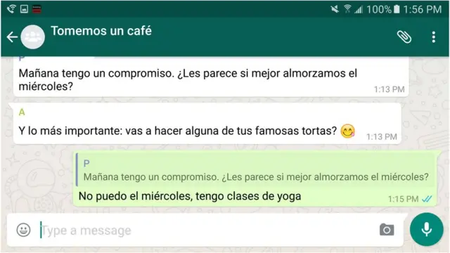 Pantalla, conversación Whatsapp
