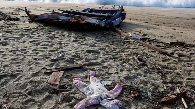 Remnants from the shipwreck are seen in Steccato di Cutro near Crotone, southern Italy, on 28 February 2023