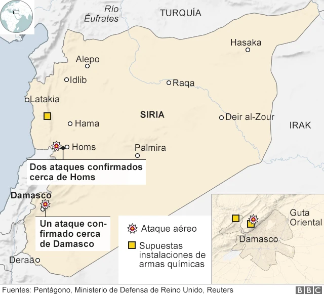 Mapa de Siria con objetivos alcanzados