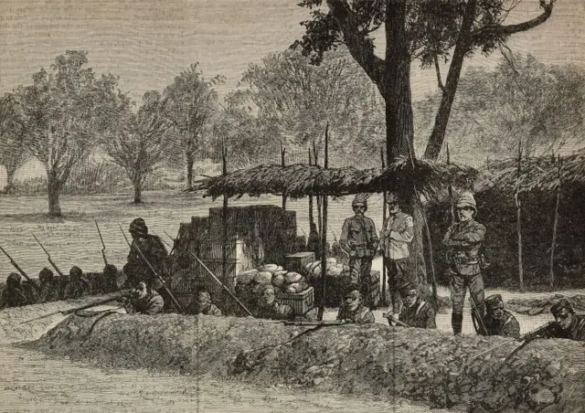 Tranchées de tir à Tambi, expédition de la Sierra Leone vers la Gambie, gravure tirée de *The Illustrated London News*, n° 2773, 11 juin 1892.