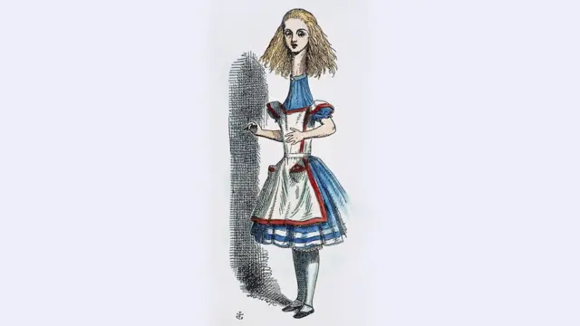 Ilustração de Alice com o pescoço comprido