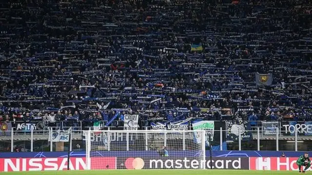 General view of stands at San Siro during Atalanta's 'home' match with Valencia in February