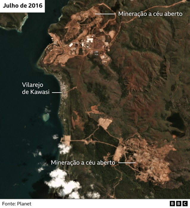 Mapa (via satélite) da ilha de Obi em 2016