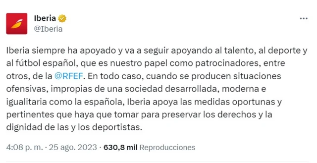 Mensaje de Iberia en la red X.