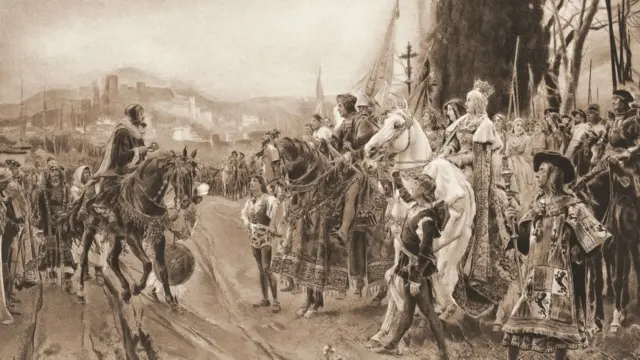 Gravure historique de la reddition des musulmans aux rois catholiques.