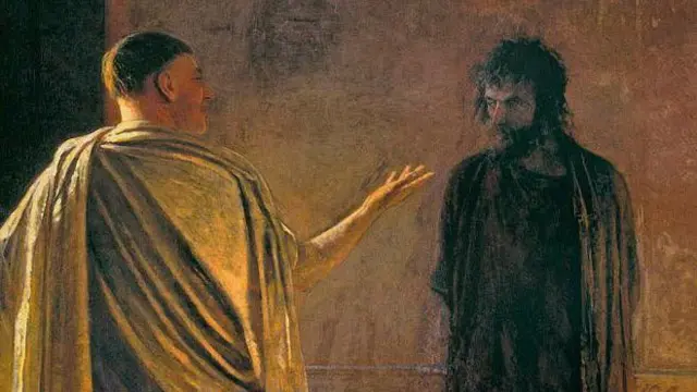 Pilato interroga a Jesús en una pintura de 1890 del ruso Nikolai Ge.
