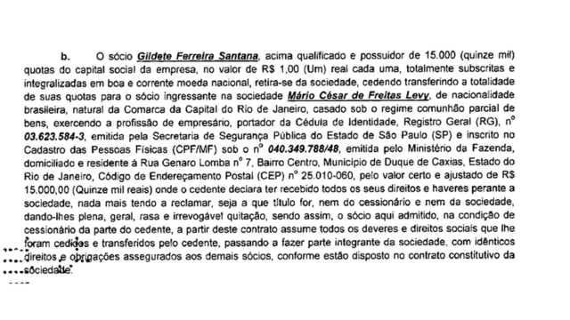 Documento que mostra inclusãojogo do brazeMáriojogo do brazeFreitas Levy como sóciojogo do brazeempresa