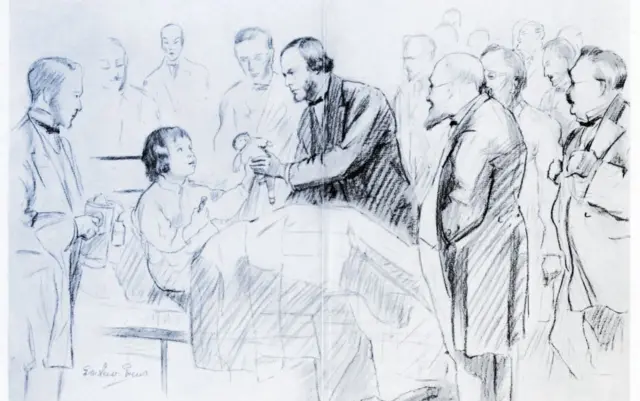 Joseph Lister, cirujano inglés, durante su ronda de pacientes en el Hospital Real de Glasgow.