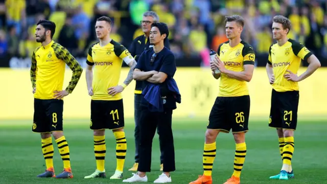 Cầu thủ Nhật Shinji Kagawa cùng các đồng đội của Borussia Dortmund. Ảnh chụp hôm 5/5/2018
