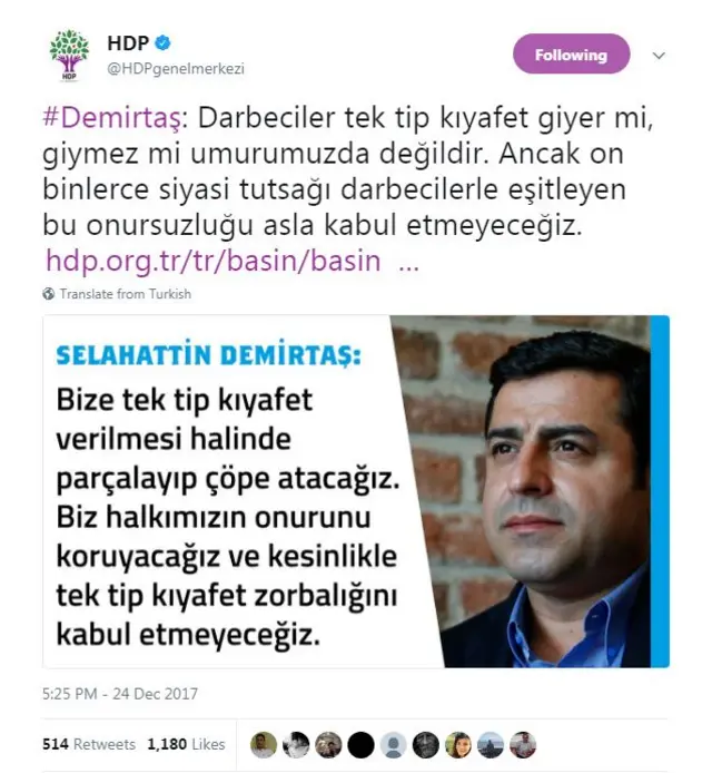 Selahattin Demirtaş'ın mesajı twitterda