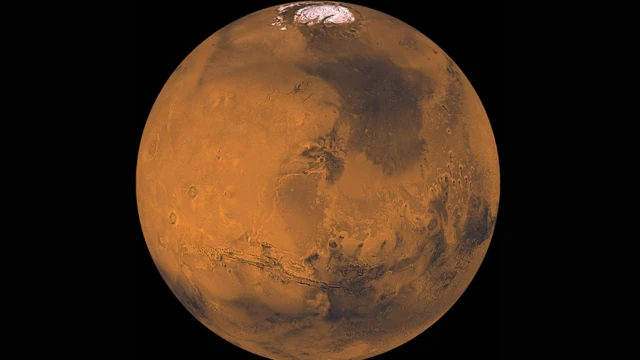 ที่ขั้วเหนือและขั้วใต้ของดาวอังคารมีผืนน้ำแข็งที่ปะปนกับน้ำแข็งแห้งปกคลุมอยู่