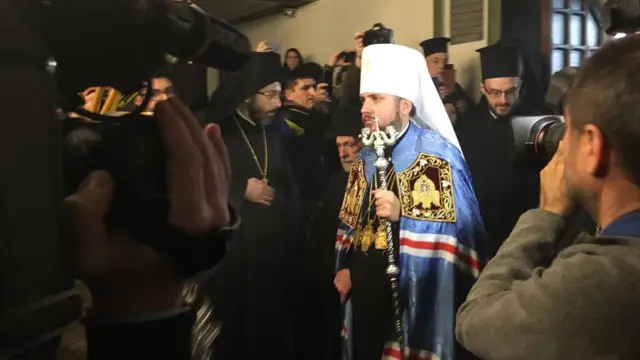 Новообраний предстоятель Православної церкви України митрополит Київський Епіфаній під час служби у у храмі святого Георгія в Стамбулі