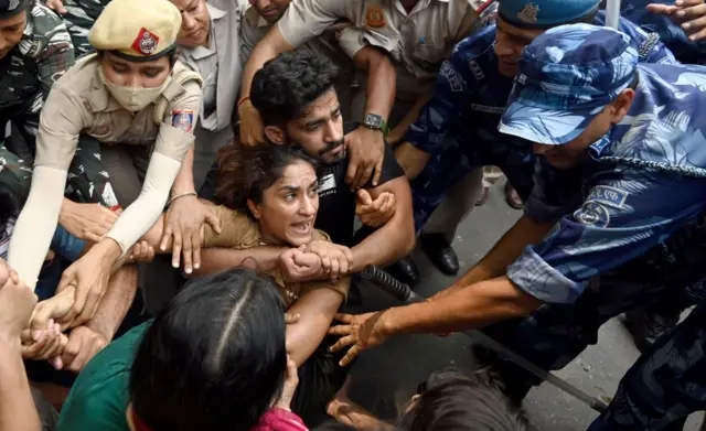 दिल्ली में पहलवानों का प्रदर्शन