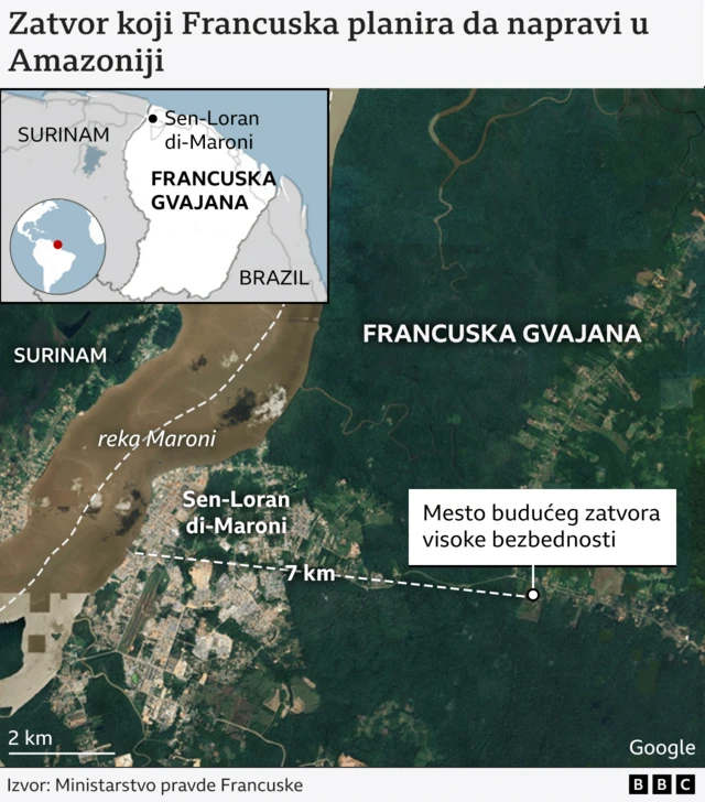 mapa budućeg zatvora u Francuskoj Gvajani