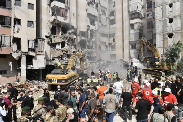 Heavily damaged settlements following the Israeli army's air strike  on Southern Beirut,Lebanon