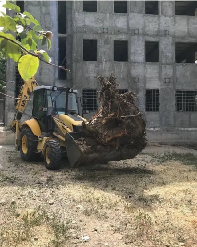 بیل مکانیکی که طاها با آن کار می‌کرد