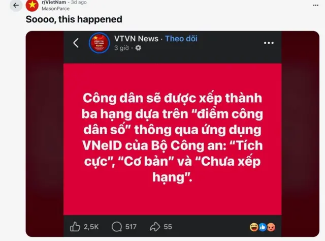 Ảnh chụp màn hình diễn đàn Reddit bình luận về việc xếp hạng công dân