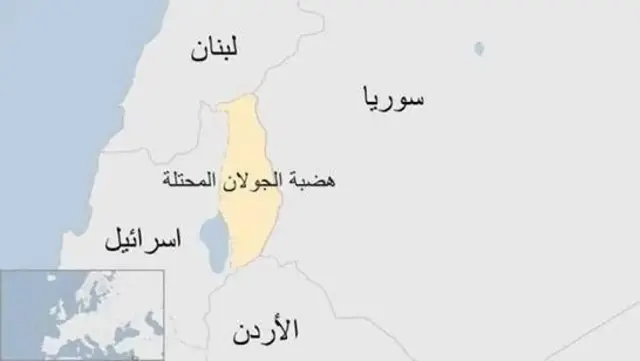 خريطة توضح موقع هضبة الجولان المحتلة