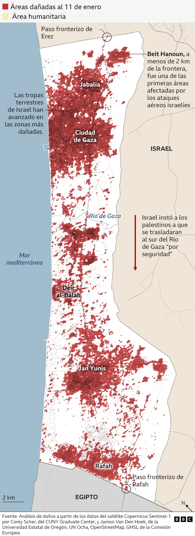 Mapa de la destrucción en Gaza
