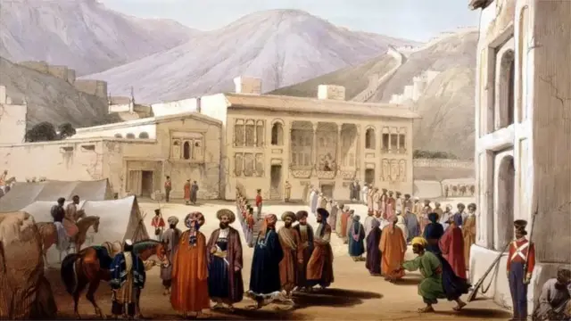 1842માં બ્રિટનની મદદથી શાહ શુજા કાબુલના સિંહાસન પર બેઠા તે પછીના શહેરનું એક દૃશ્ય