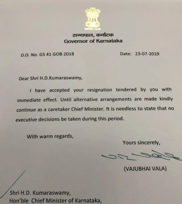 கர்நாடக முதல்வர் குமாரசாமி ராஜிநாமா