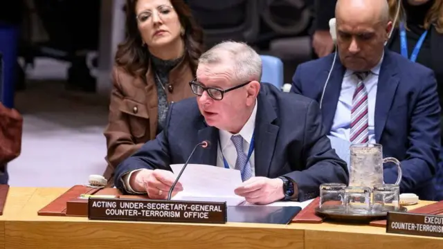 یکی از مقام‌های ملل متحد در نشست شواری امنیت این سازمان در حال صحبت است.