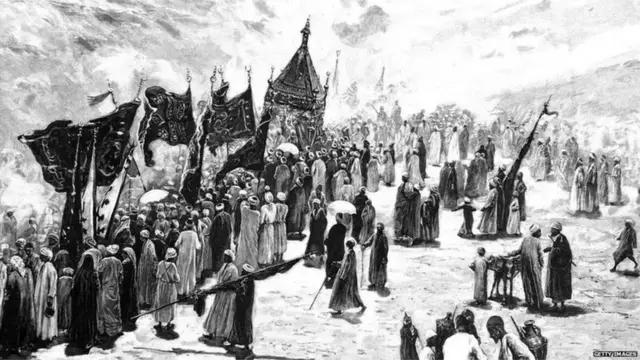 ઓગણીસમી સદીમાં મક્કા શહેરમાંથી પસાર થઈ રહેલા વિશાળ કાફલાનું દૃશ્ય