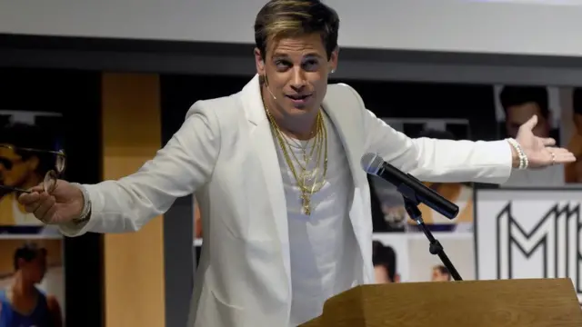 Milo Yiannopoulos habla en el edificio de Matemáticas de la Universidad de Colorado, el 25 de enero de 2017.