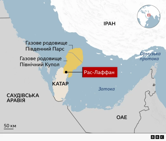 Мапа найбільшого газового родовища в Перській затоці 