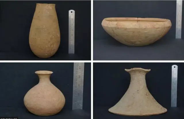 क़ब्रगाहों में मिले अलग-अलग तरह के मिट्टी के बर्तन