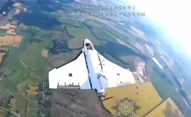 Імітатор "шахеда" – дрон "гербера" – перед збиттям перехоплювачем спільноти "Дикі шершні"