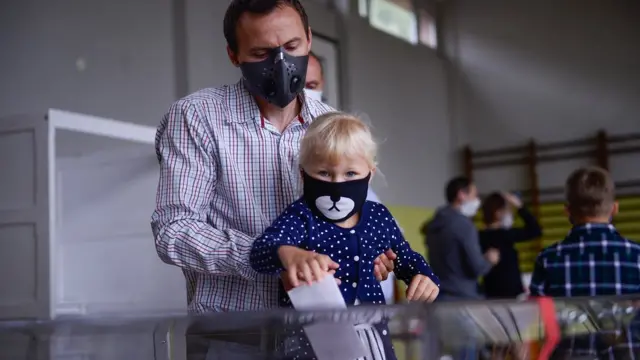 Face masks on view during the Polish Presidential elections in July