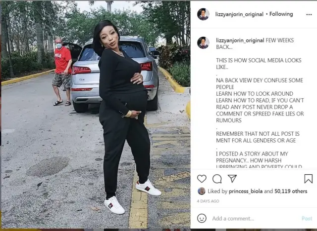 Ọrọ ti Lizzy Anjorin kọ soju opo Instagram rẹ