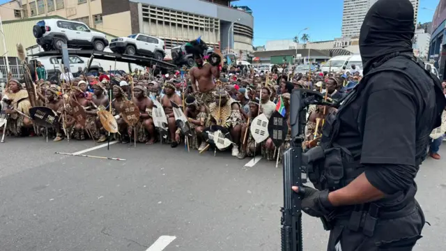 Zulu prince and im pipo join di march against illegal immigration for Durban, in South-Africa.