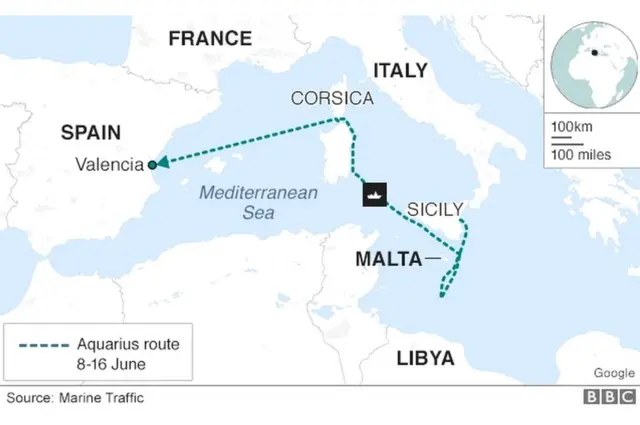 स्थलांतरितांचा समुद्रातील प्रवास दर्शवणारा नकाशा
