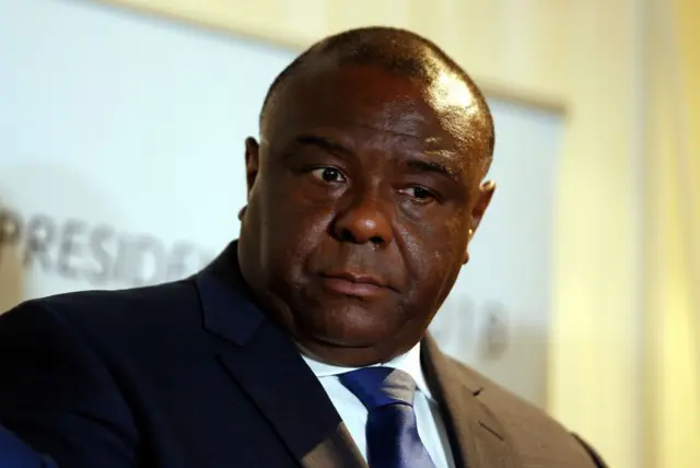 Jean-Pierre Bemba lors d'une conférence de presse samedi 23 mars 2019 à Bruxelles.