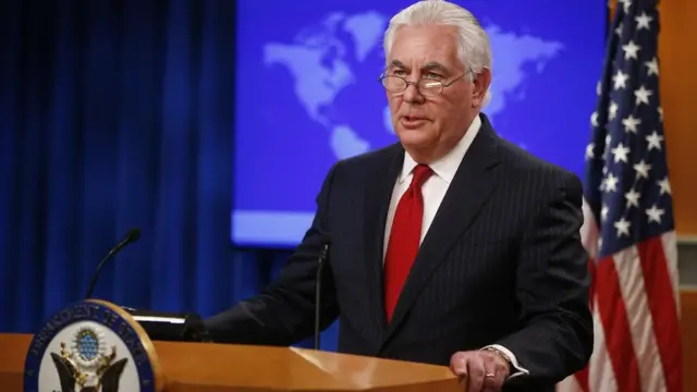 US Secretary of State Rex Tillerson speaks to the media after being fired by President Trump