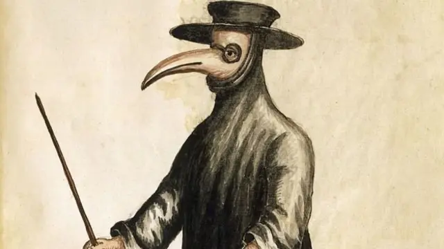 18. yüzyıl Giovanni Grewembroch suluboya çalışması - Venedik'te veba zamanı bir doktor