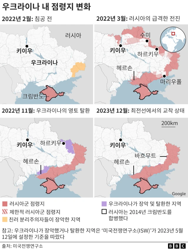 우크라이나 내 점령지 변화