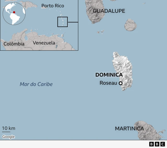 Mapa mostrando localização da Dominica